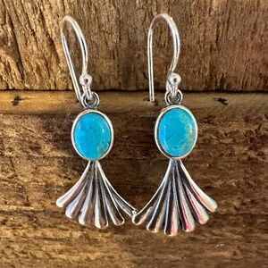 Navajo Prayer Turquoise Dangle Earrings in Sterling Silver, Authentic Gift Box